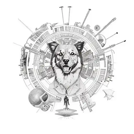 A tattoo design inspired by the album cover of 'Sgt. Pepper's Lonely Hearts Club Band' by The Beatles, incorporating the client's favorite pets and DIY tools tattoo design idea