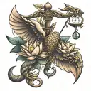 caduceus, scales, lotus, snitch tattoo design idea