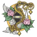caduceus, scales, lotus, snitch tattoo design idea