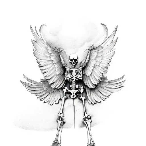 skeleton and wings tattoo design idea