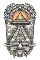 ufo abducting humans over pyramids tattoo design idea