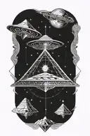 ufo abducting humans over pyramids tattoo design idea