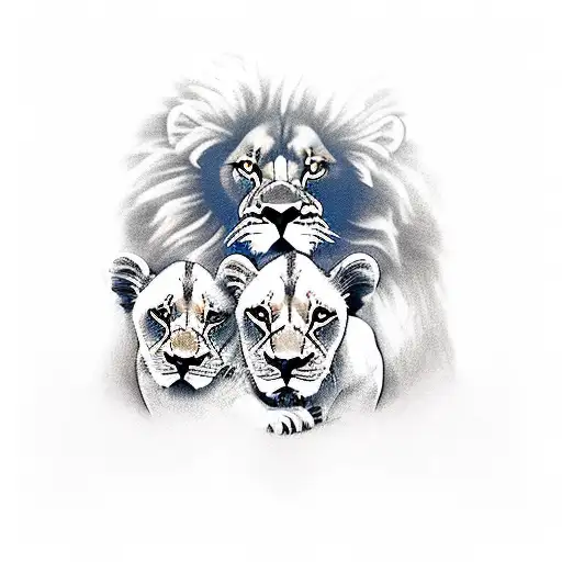 lion with lioness and 2 cubs tattoo design idea