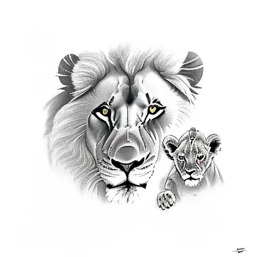 lion with lioness and 2 cubs tattoo design idea