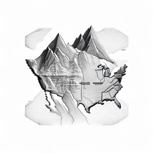 united states 3d map with mountains and red pins  tattoo design idea
