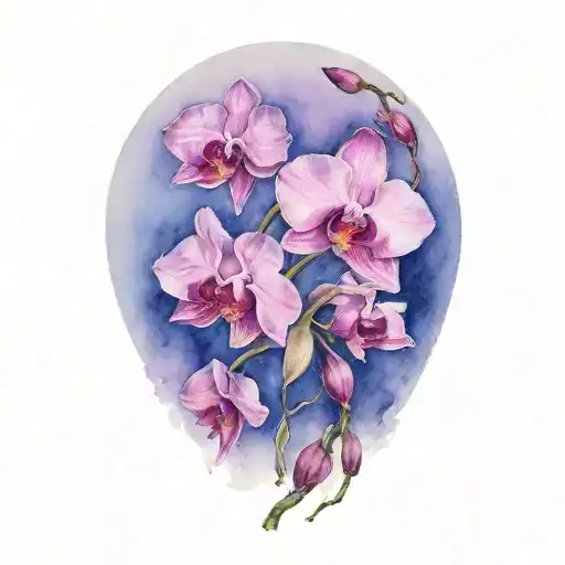single branch of orchids trailing down shoulder tattoo design idea