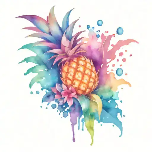 juicy pink blue purple upside down pineapple splash tattoo design idea