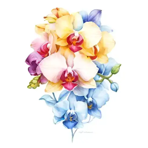 blue purple orchids tattoo design idea