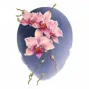 single branch of orchids trailing down shoulder tattoo design idea