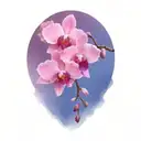 single branch of orchids trailing down shoulder tattoo design idea