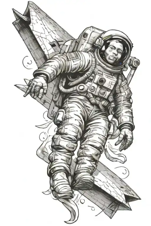 The cosmonaut kid is flying on a paper airplane tattoo design idea