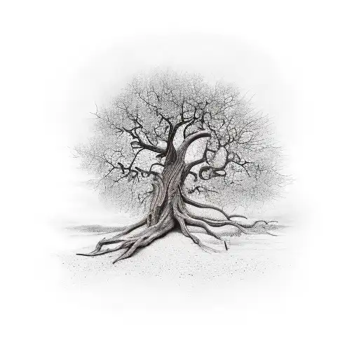 dead tree full sleeve tattoo design idea