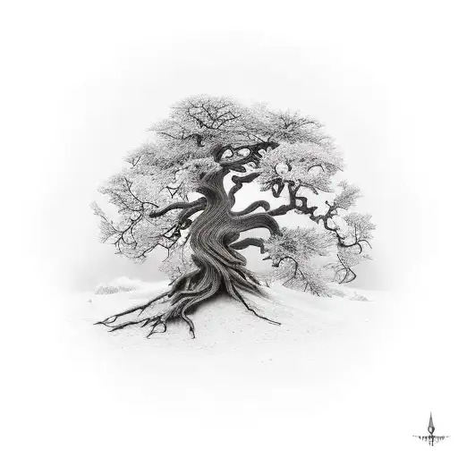 dead tree full sleeve tattoo design idea