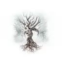 full sleeve dead tree with trailing roots tattoo design idea