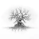 full sleeve dead tree with trailing roots tattoo design idea