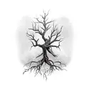full sleeve dead tree with trailing roots tattoo design idea