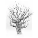 full sleeve dead tree with trailing roots tattoo design idea