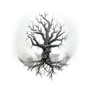full sleeve dead tree with trailing roots tattoo design idea