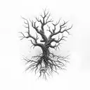 full sleeve dead tree with trailing roots tattoo design idea