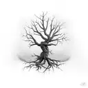 full sleeve dead tree with trailing roots tattoo design idea