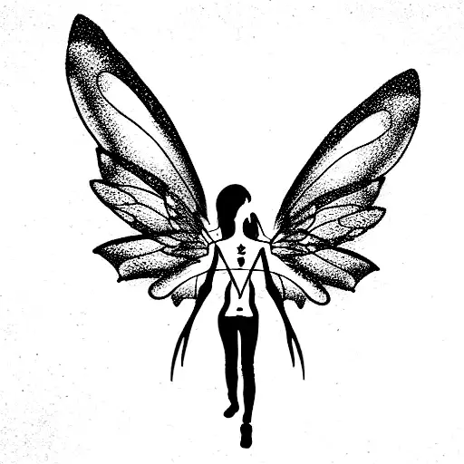 a sedentary skinny demon with fairy wings tattoo design idea