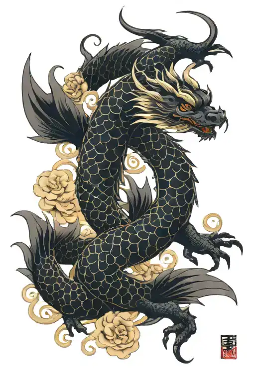 japanese dragon and koi fish tattoo design idea