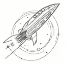 A minimalist tattoo design of a Mass Effect inspired spaceship flying through a cosmic nebula tattoo design idea