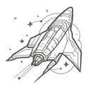 A minimalist tattoo design of a Mass Effect inspired spaceship flying through a cosmic nebula tattoo design idea