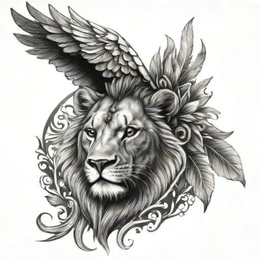 baby lion wings halo tattoo design idea