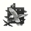 Create a majestic Philippines eagle flying over a construction site in a dotwork style tattoo tattoo design idea