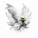 A dynamic composition featuring an athlete in a powerful fighting stance, surrounded by swirling smoke and feathers, with an eagle soaring above, representing the indomitable spirit of a fighter. tattoo design idea