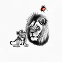 lion and a lion cub with a ladybug tattoo design idea