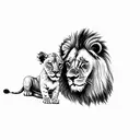 lion and a lion cub with a ladybug tattoo design idea