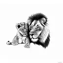 lion and a lion cub with a ladybug tattoo design idea