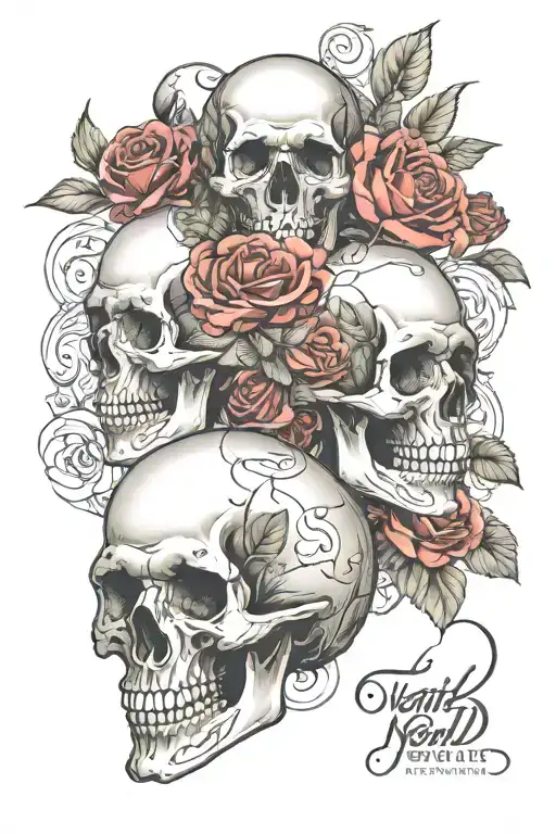 skulls and rosses with Tamil script flowing and Tamil historical and architectural details tattoo design idea