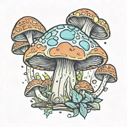 A magical mushroom surrounded by shimmering crystals tattoo design idea