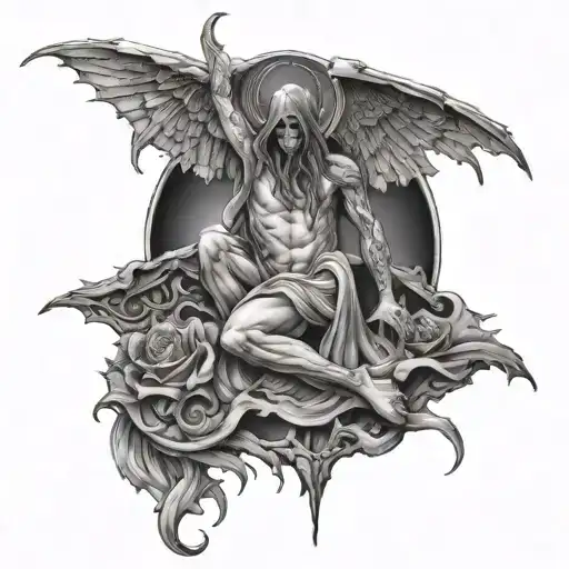 the fallen anegl and the tear of lucifer falling tattoo design idea