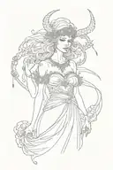 Femida the god of low  blindfolded in dress with scales tattoo design idea