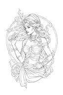 Femida the god of low  blindfolded in dress with scales tattoo design idea