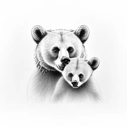  mama bear with two cubs tattoo design idea
