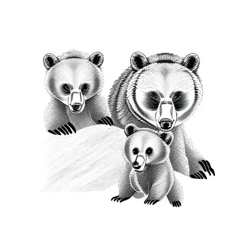  mama bear with two cubs tattoo design idea
