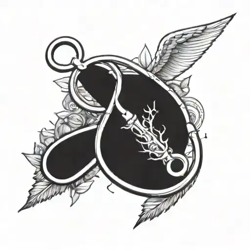 An intricate design of a nurse's stethoscope intertwined with a heartbeat line and a wilderness scene in the background tattoo design idea