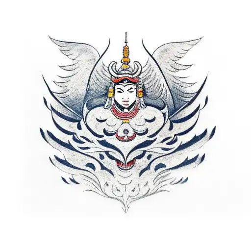 garuda Infront of a mountain  tattoo design idea