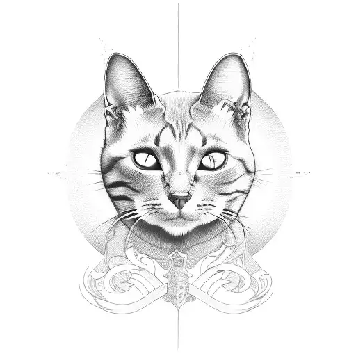 evil cat line dark  tattoo design idea