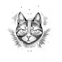 evil cat line dark  tattoo design idea