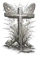 cross in ground with rays of sunshine from the sky beaming down tattoo design idea