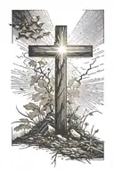 cross in ground with rays of sunshine from the sky beaming down tattoo design idea