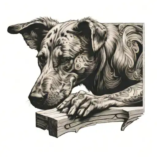 A woodworker carving a detailed design of a dog into a piece of wood tattoo design idea
