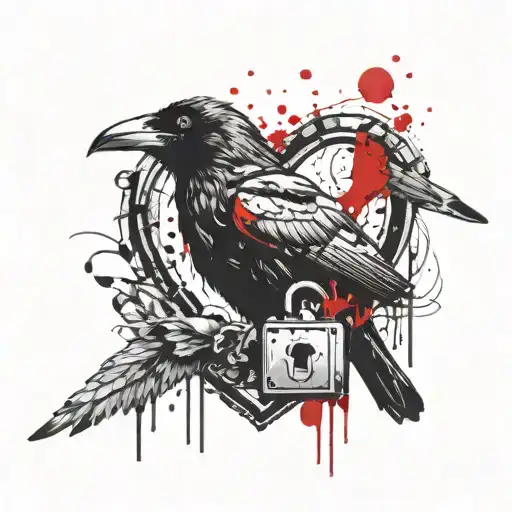 crow eat human heart and heart shaped lock tattoo design idea