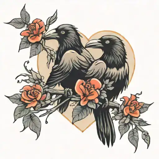 crow and heart bleeding human heart tattoo design idea
